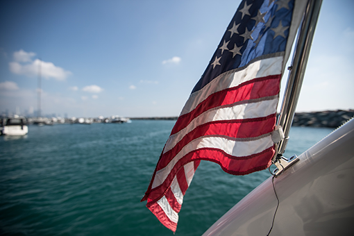 american flag clipped to boat