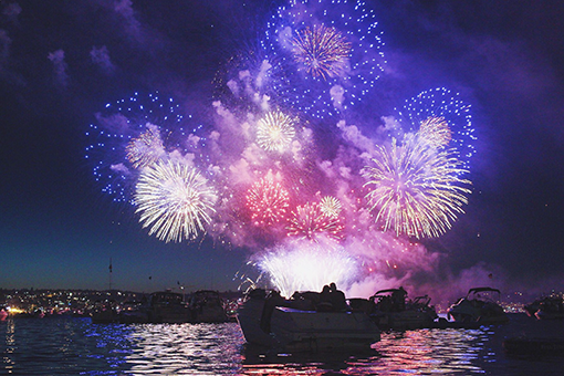 fireworks seen from boat